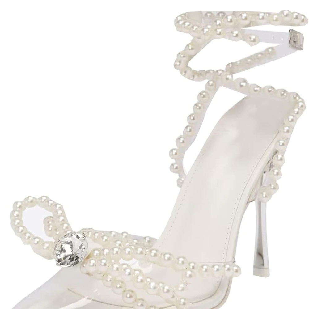 Chic White/ Clear Heels with Pearl Details